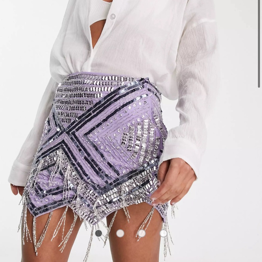 ASOS DESIGN beaded mini skirt with fringe detail in purple size 4 NWT